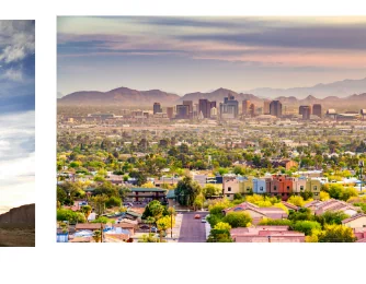 Phoenix suburban aerial with mountains